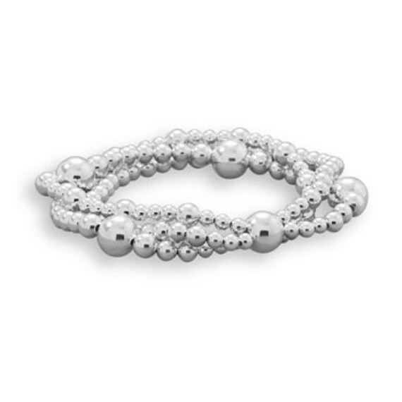 Sterling Silver 8 inch Triple Strand Silver Bead Bracelet