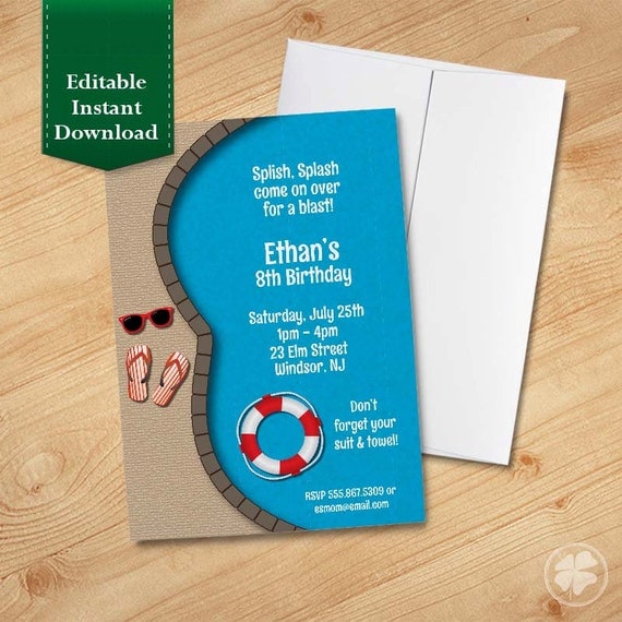 EDITABLE Instant Download - Pool Party Invitation, Summer Invitation, Birthday Party Il_570xn