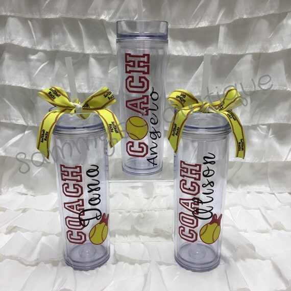 Softball coach tall tumbler personalized with lid and straw