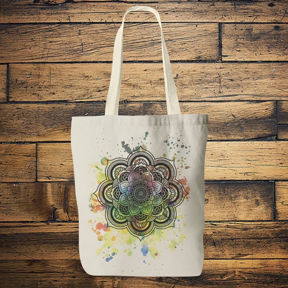 MANDALA TOTE BAG -Yoga bag -Mandala- Hippie bag- Screen print- Back to school- Yoga- Tote Bag- Student- Vintage- Stocking Filler- Christmas