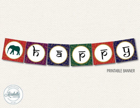 PRINTABLE PARTY BANNER -- Golden Indian Party Collection (Customizable) -- Mirabelle Creations Il_570xn