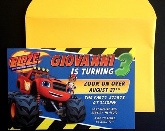 Blaze and the Monster Machines Invitation, Blaze and the Monster Machine Birthday Blaze, Monster Truck Invite