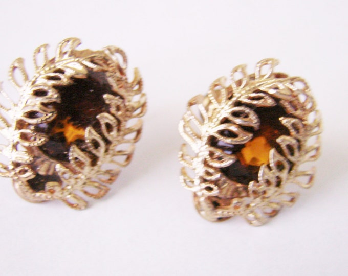 1930s 1940s Topaz Glass Floral Wire Earrings / Antique Jewelry / Vintage Jewelry / Jewellery
