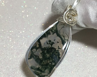 Rutilated Quartz Pendant - Moss Green - Sterling Silver Argentium Rutile (2235s5)