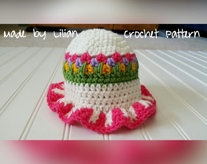 Pattern--Flower Garden Sun Bonnet pattern, Infant summer hat, Crochet baby Sun hat pattern- Pattern Only
