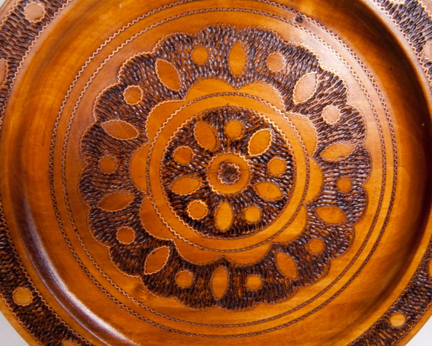 Vintage Wood Carved Plate Made in Poland Cepelia Krakow Wood