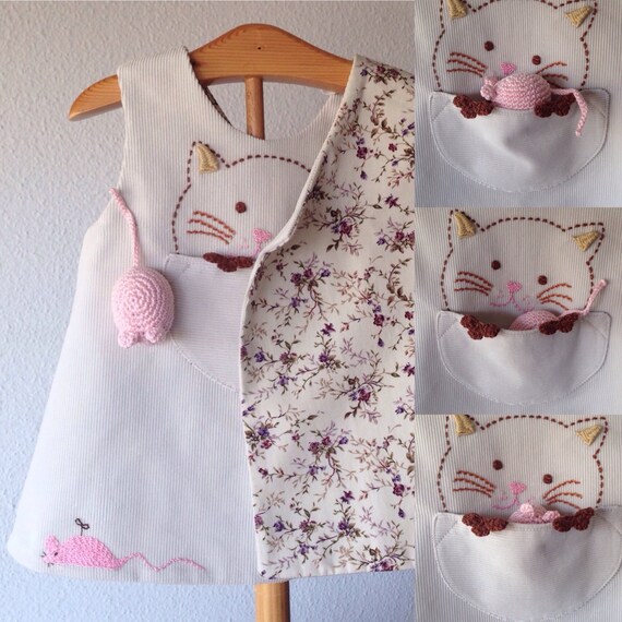 0612months cat and mouse dress babies clothing made by pipocass