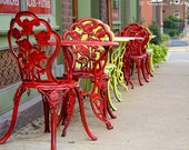 Anticipation, Dining Wall Art, Sidewalk Cafe Photograph, Street Scene, Red and Green Table, Chairs , Color Art Print, Photograph, Cityscape Anticipation, Dining Wall Art, Sidewalk Cafe Photograph, Street Scene, Red and Green Table, Chairs , Color Art Print, Photograph, Cityscape
