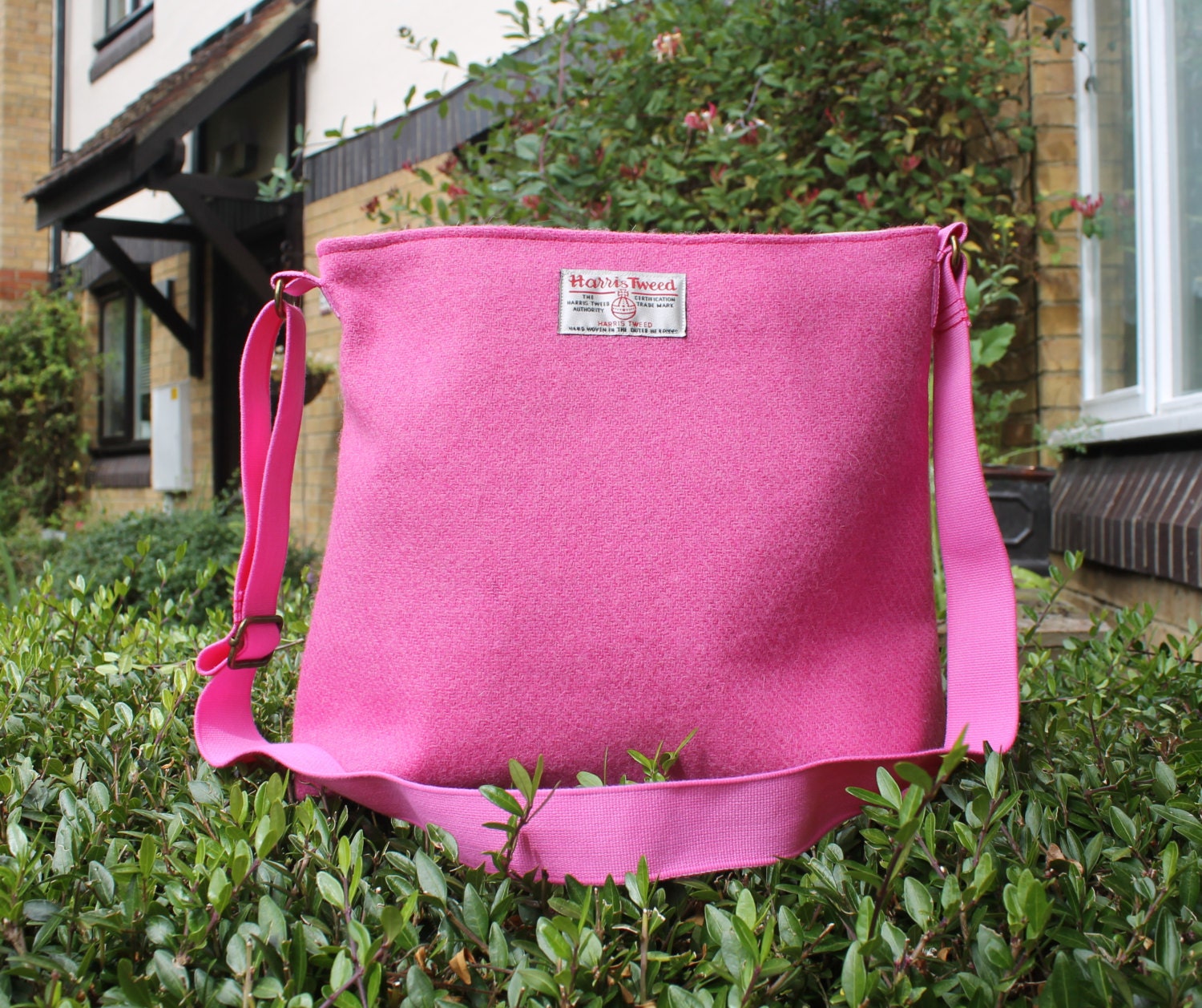 pink harris tweed bag