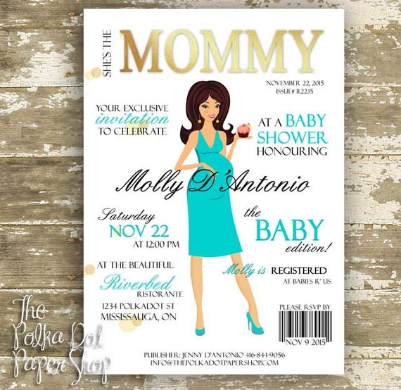 Baby Shower Invitations with Cute High Fashion Magazine Cover