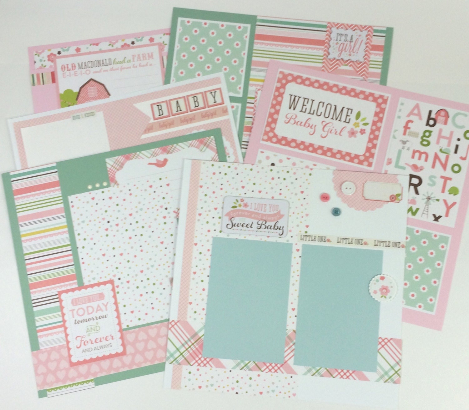 Baby Girl Scrapbook Page Kit Or Premade Pre Cut With