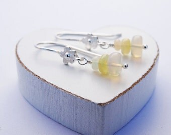 Silver Flower Earrings With Ethiopian Opal - Sterling Silver