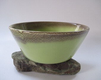Vintage Bauer Pottery Mission Moderne Chartreuse and Brown Two Tone Bowl