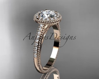 14kt rose gold diamond unique engagement ring, wedding ring ADER104