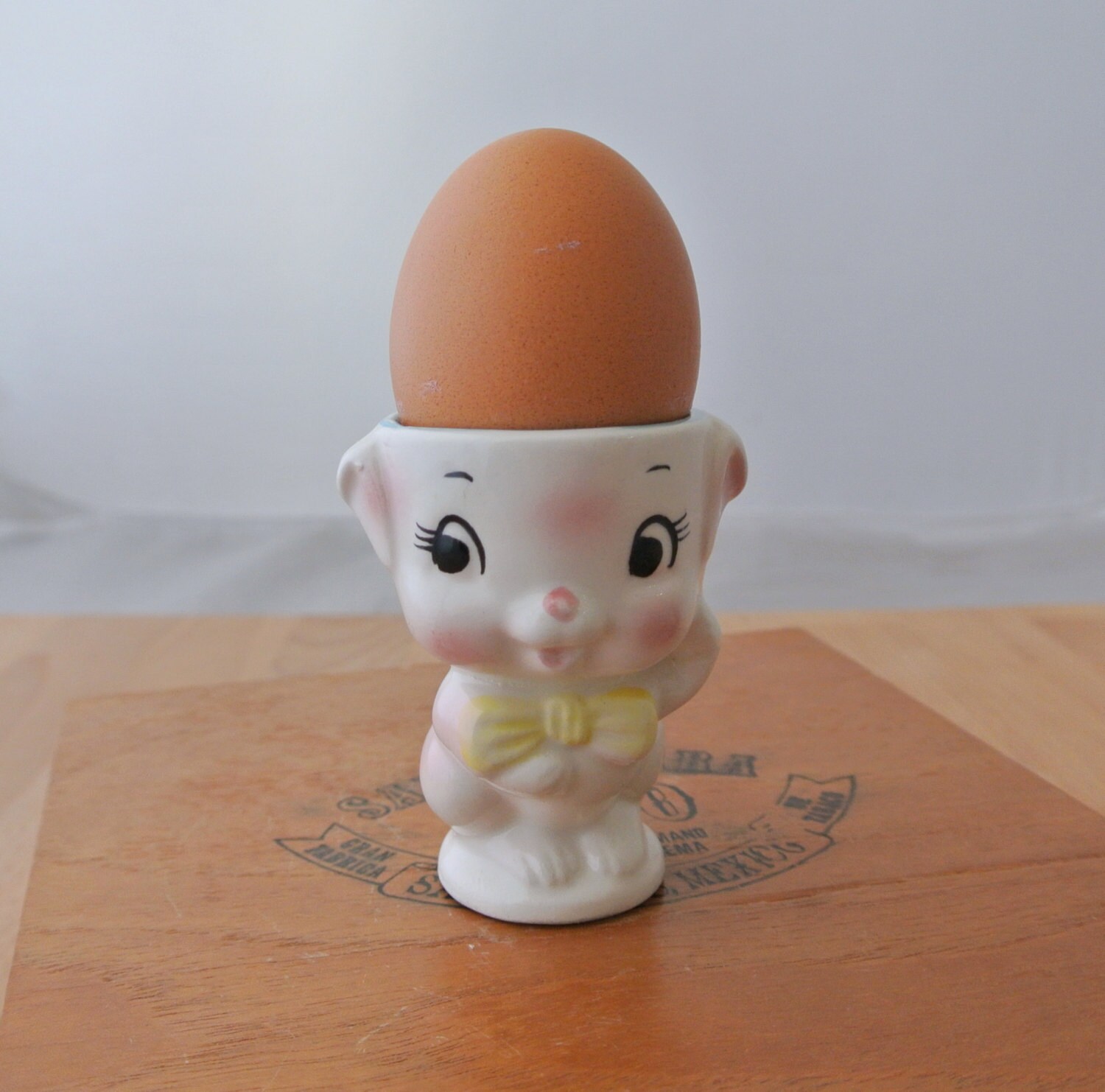 Vintage Ceramic Pink Puppy Dog Animal Character Egg Cups Made in Japan