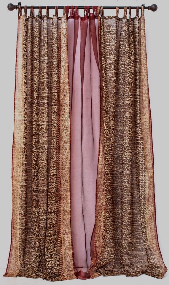 Window Curtain Indian Sari sheer panel Brown& by ColorsbyPadmini