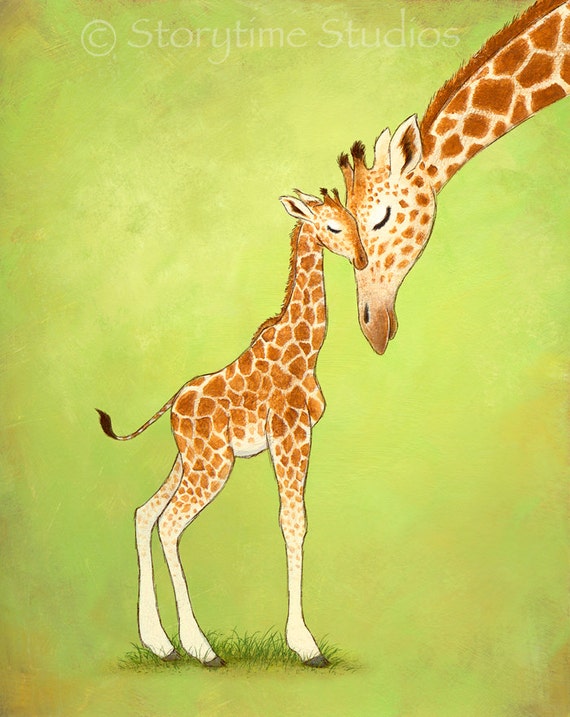April the Giraffe Nursery Art Print WHITE or GREEN