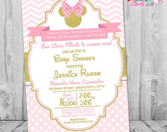Minnie Mouse Baby Shower Invitations | Pink and Gold Minnie Mouse Baby Shower Invitations