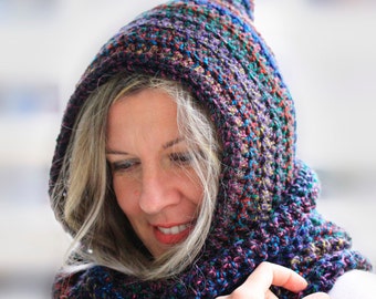 Infinity scarf with hood, Calypso Hood, eternity scarf in dark shades multicolor