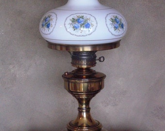 Vintage Gone With The Wind Hurricane Table Lamp Floral Hand Painted Ruffle Shade 25" Tall