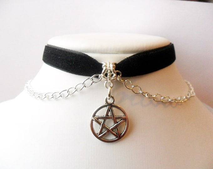 Velvet choker necklace with pentagram charm and a width of 3/8” Ribbon Choker Necklace(pick your neck size)