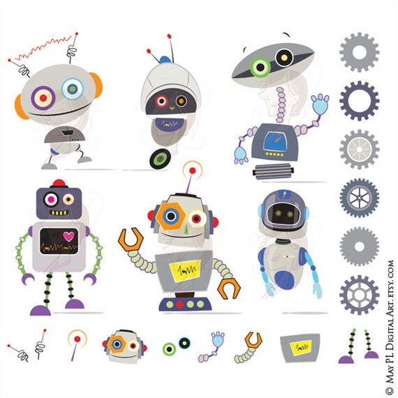 Cute Robots Clipart Gray Robots perfect to make Birthday