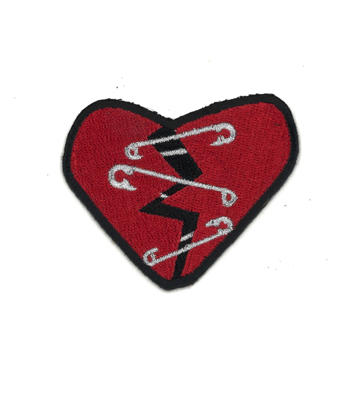 Punk Rock Safety Pin Broken Heart Iron-On Patch Hipster Indie