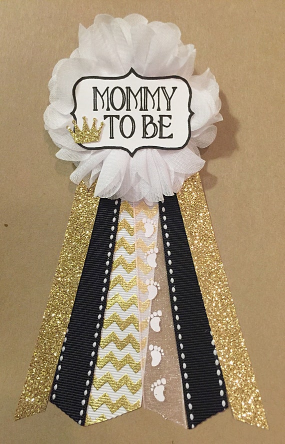 Gold Crown and Black Baby Shower Pin Mommy to be pin Flower