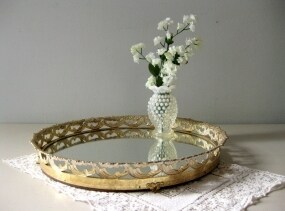 Vintage round vanity mirror Boudoir mirror tray