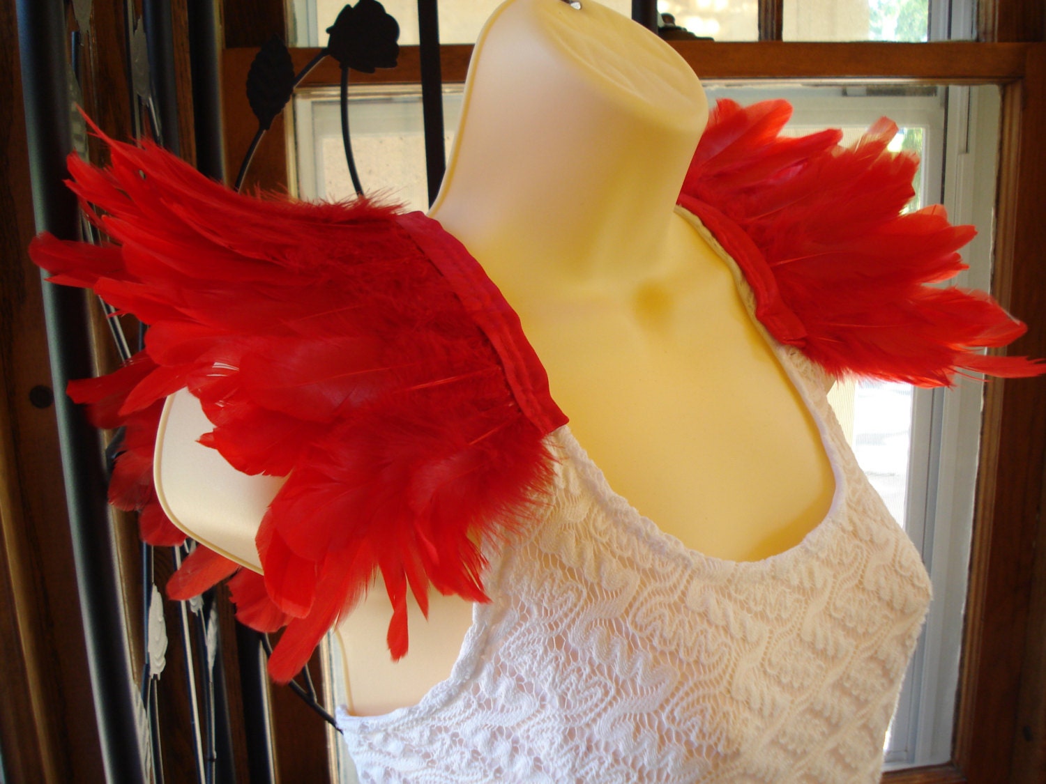 Red Feather Epaulettes Costume Wings Shoulder Feathers
