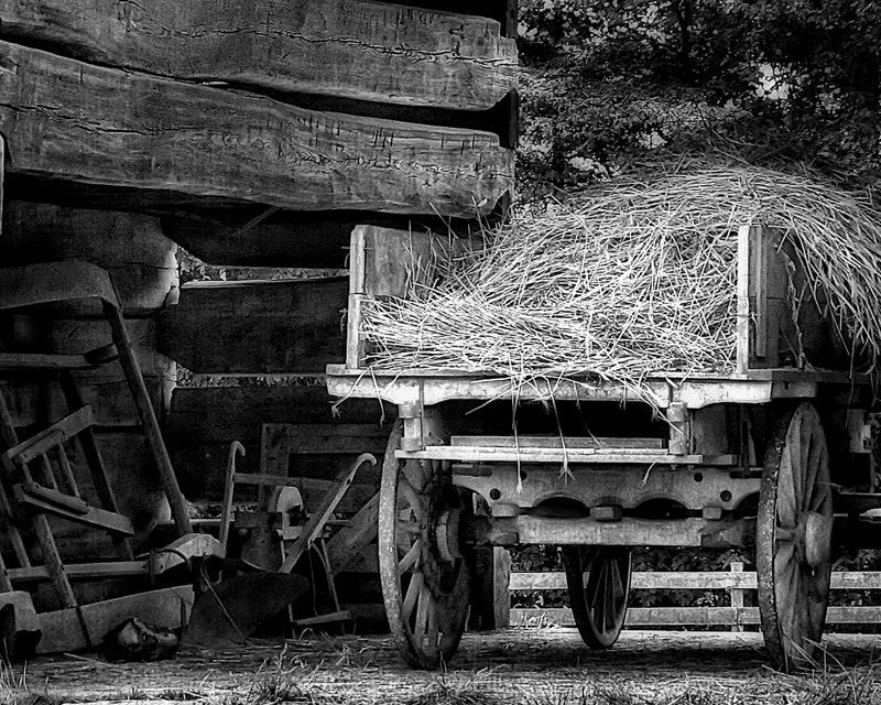 Vintage Hay Wagon In Log Barn Farm Photo Antique Farm