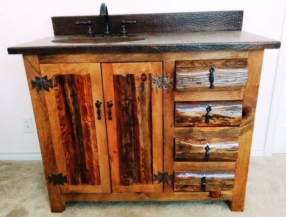 Rustic Bathroom Vanity - Copper top - 42" - Bathroom Cabinet - Bathroom Vanity - sink - Rustic Vanities - Log Furniture - Rustic Bathroom