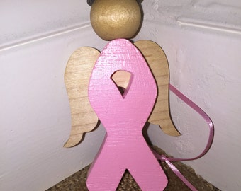 Breast Cancer Awareness Ornament, Breast Cancer Awareness Ribbon Ornament, Pink Ribbon Ornament, Angel Ornament, Christmas Ornament