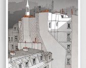 20% OFF SALE: In an Old House In Paris (grey version) - Illustration Fine Art Print Prints Posters Home Decor Architectural Drawing Facade P