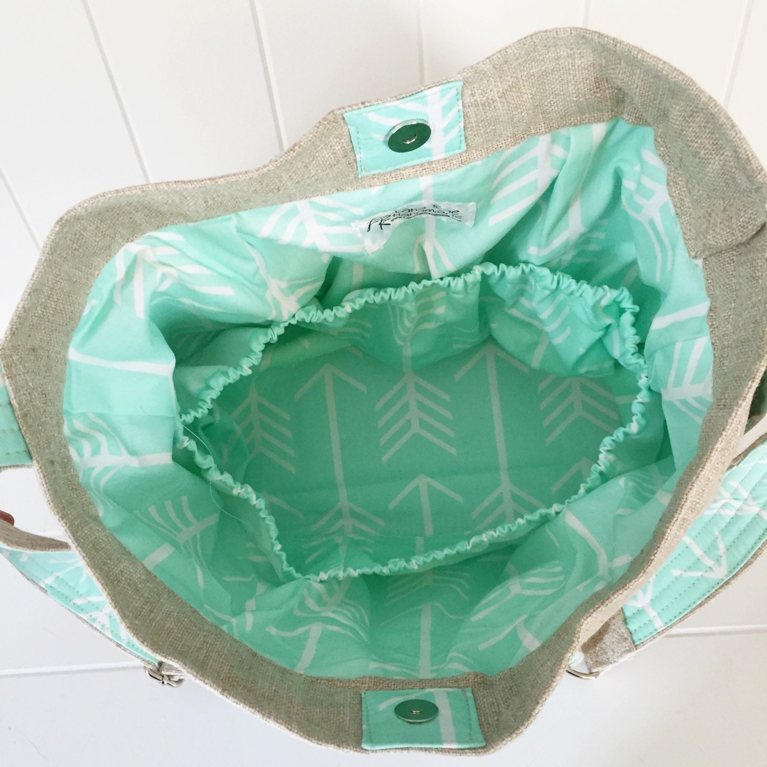 Linen and Mint Arrow Girl or Boy Diaper Bag