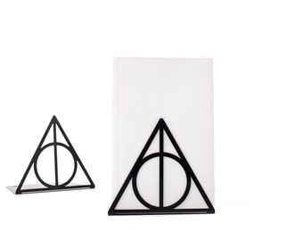 A pair of metal bookends Deathly Hallows Harry Potter Inspired // Book holders for beloved classic tale, loved by all ages // FREE SHIPPING