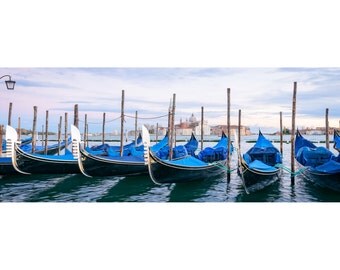 Venice Gondola Sunset 1:3 Wide Panoramic Photography Print - Italy Europe Cityscape - 8x24 12x36 16x48 20x60