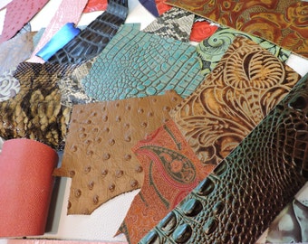 Embossed Scrap Leather Pieces. Assorted Leather. Assorted Printed Leather 1lb Bag #911-911