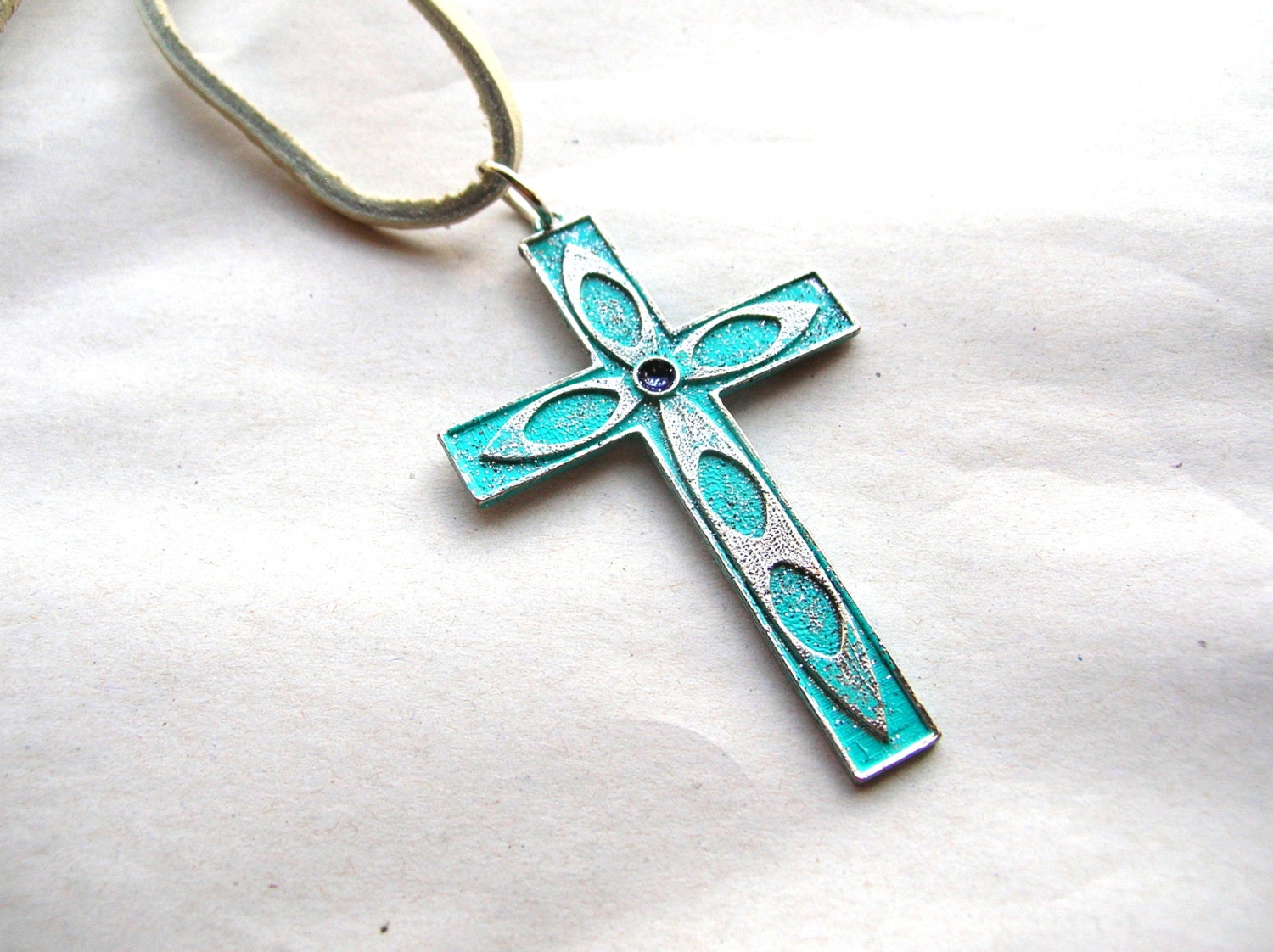 Bohemian Cross Necklace Gypsy Cross Necklace Blue Cross