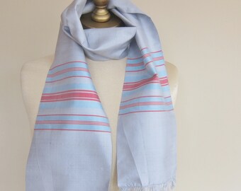 Long silk scarf, striped silk scarf, hair scarf, slubbed silk, summer scarf, vintage long scarf for a man or a woman