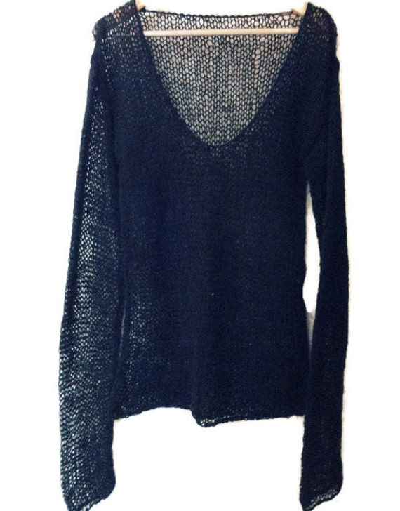 Black Loose Knit Sweater Grunge Sweater Loose Knit Mohair Top