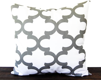 Pillow, Cushion Cover, Pillow Sham, Pillow Cover Gray White Moroccan Scroll Fynn