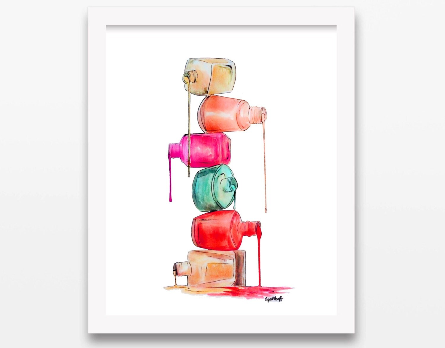 Nail Polish Dripping in Color Print Wall Art Watercolor