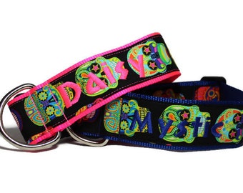 Personalized Sugar Skull Dog Collar - Nylon Custom 2" Dog Collar with Color Options