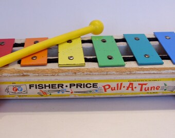 Fisher Price Pull A Tune Xylophone with Plastic Mallet #870 1964