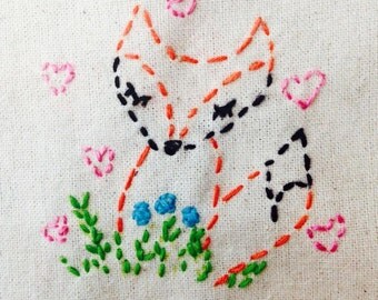 Embroidery Kit Little Woodland Fox Beginner Sewing Project