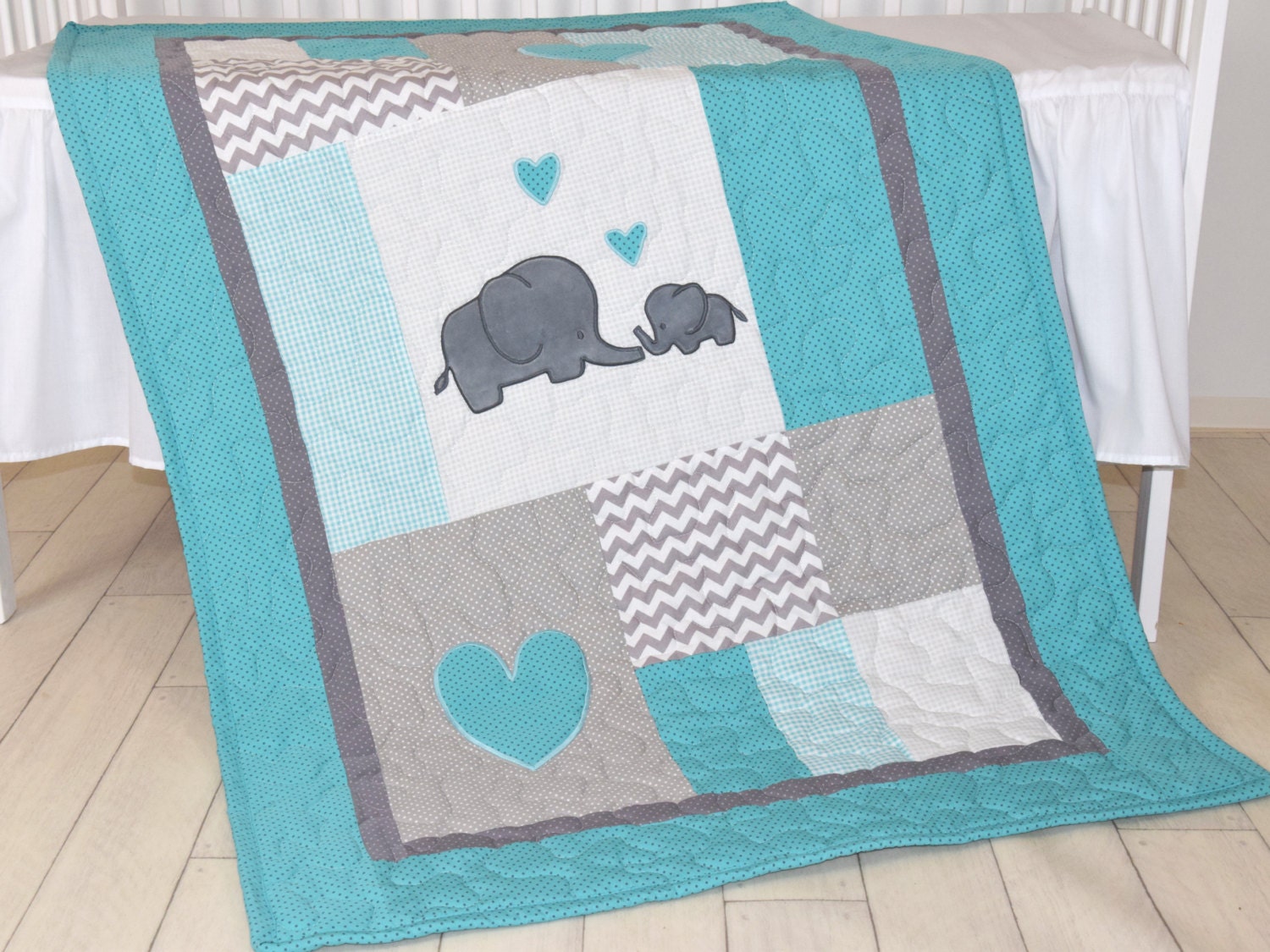 Pachy the Elephant Baby Crib Quilt blue by AlphabetMonkey ...