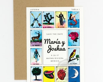 Destination Wedding Save the Date - Loteria Inspired Colorful Festive Mexican, Loteria Card Wedding Save the Date (Maria Suite)