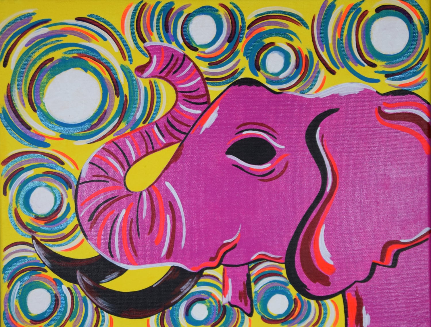 Pink Elephant Painting Pink Elephant Art 9x12 Inch Acrylic