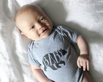 Baby Bear Onesie • Unique Infant Bodysuit • Hand Lettered Bear Onesie Design • Quirky Fun Illustrated Animal Baby Outfit • FREE SHIPPING